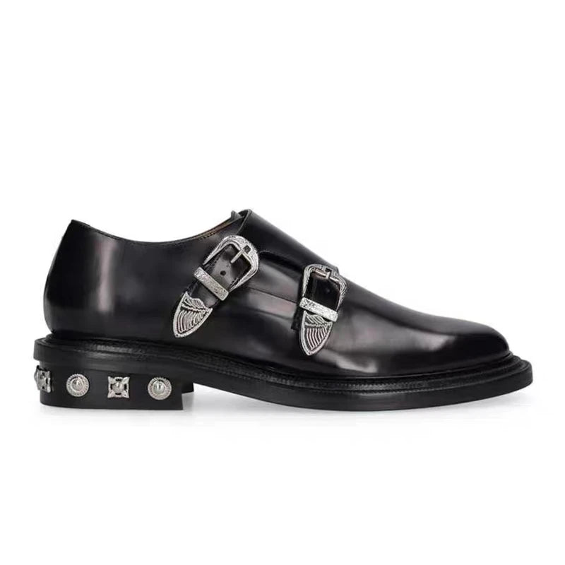 Black Studded Genuine Leather Men's Shoes