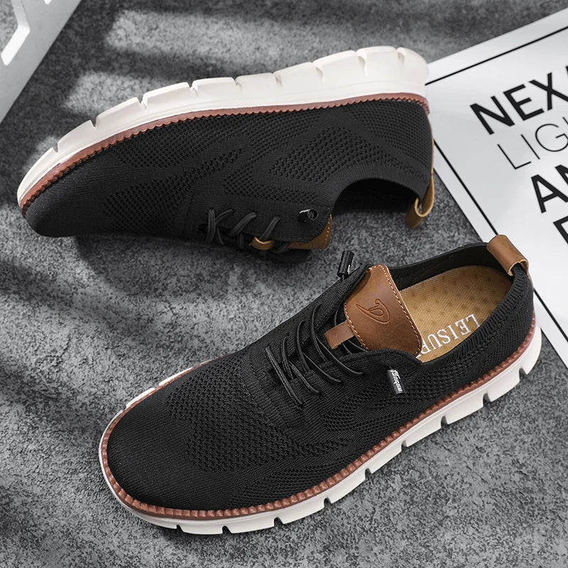 Solid Mesh Breathable Lace-Up Sneakers