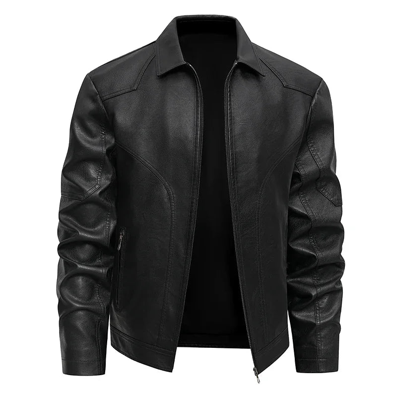 Solid Moto Biker Turn Down Collar Jacket