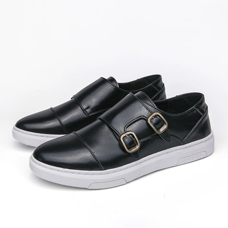 Double Buckle Casual Men Leather Shoes