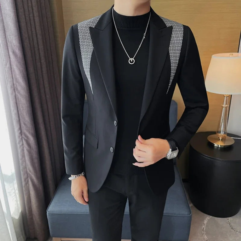 Casual Patchwork Solid Black Blazer