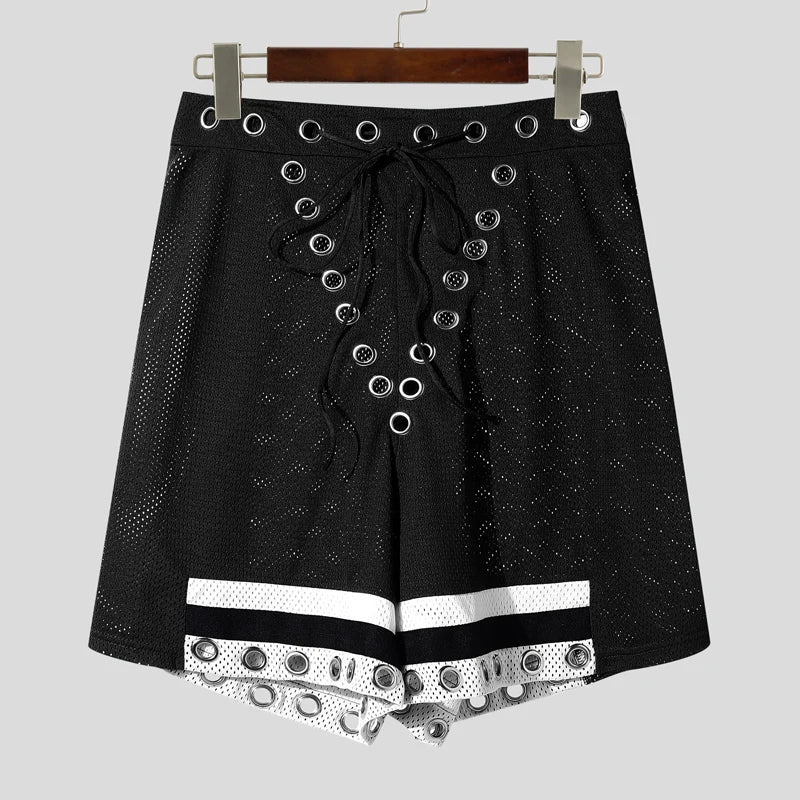 Hollow Button Polyester Loose Shorts