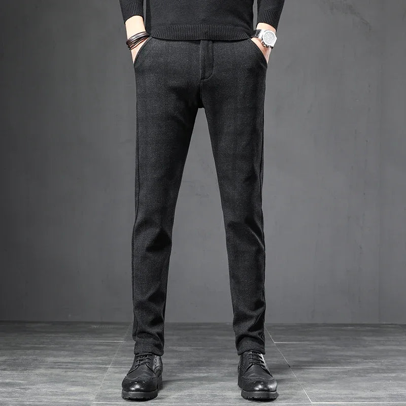 Dark Plaid Casual Slim Fit Trousers