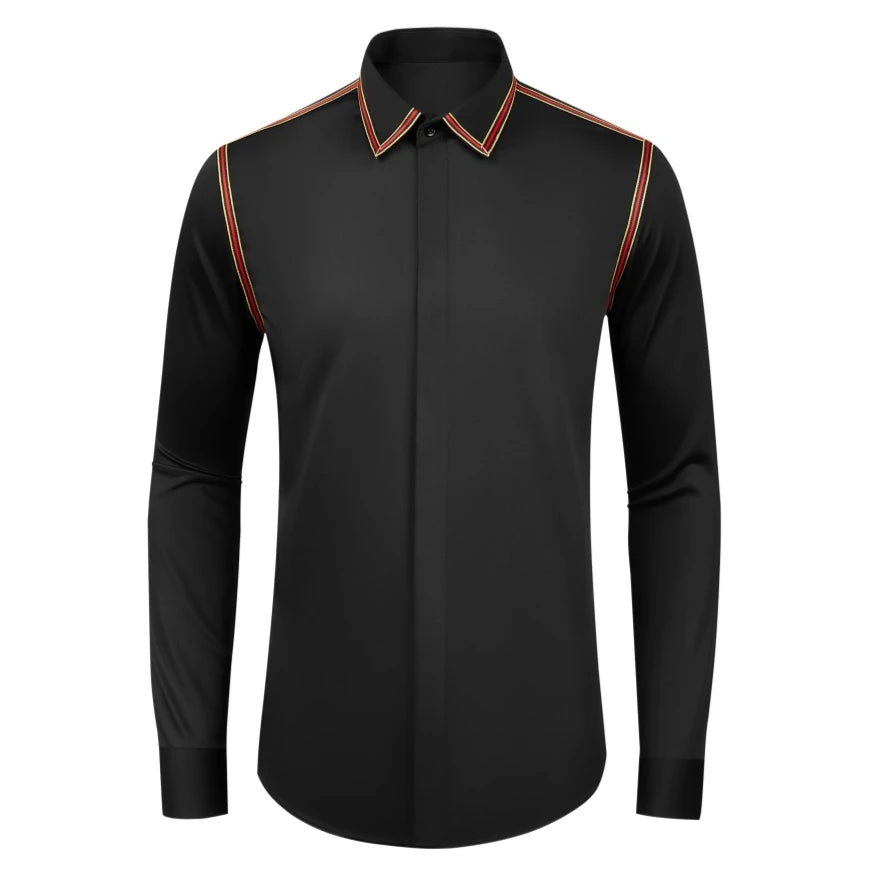 Ribbed Decorative Long Sleeved Men Shirt