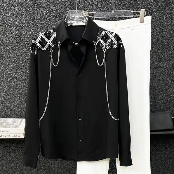Pathcwork Chain Stitching Shoulder Shirt