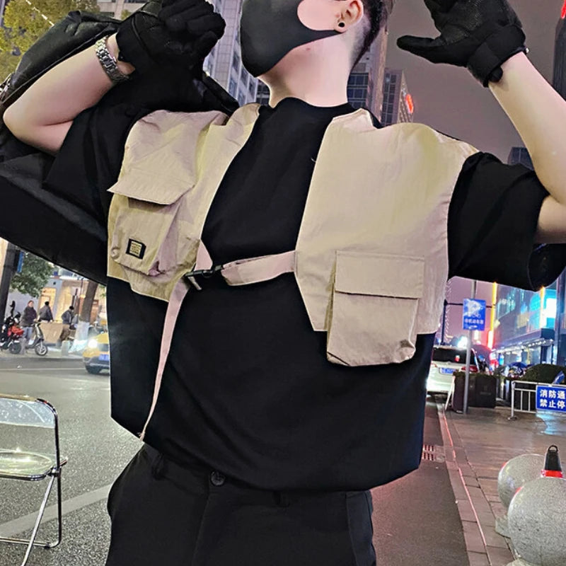 Splicing Workwear Casual Round Neck T-Shirt