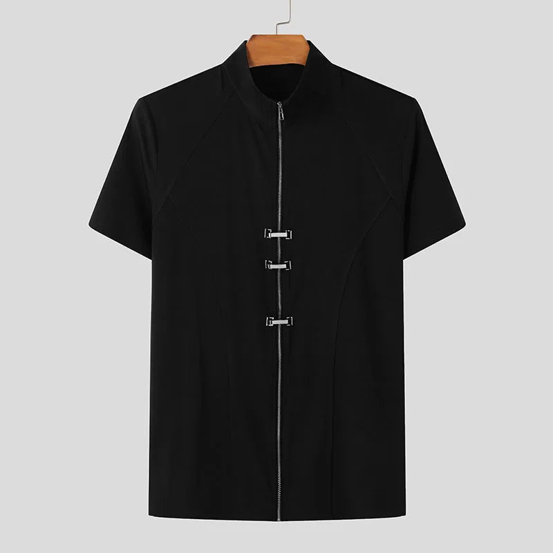 Solid Metal Buckle Zipper T-Shirt