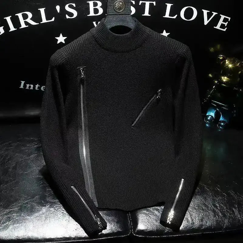Zipper Design Solid Knitted Sweater