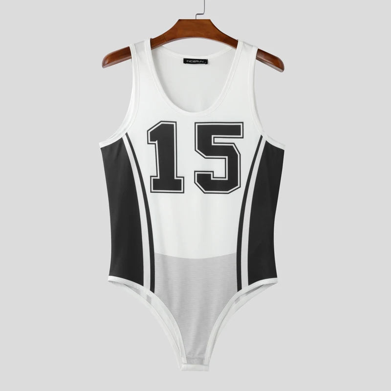 15 Number Printing Sleeveless Bodysuit