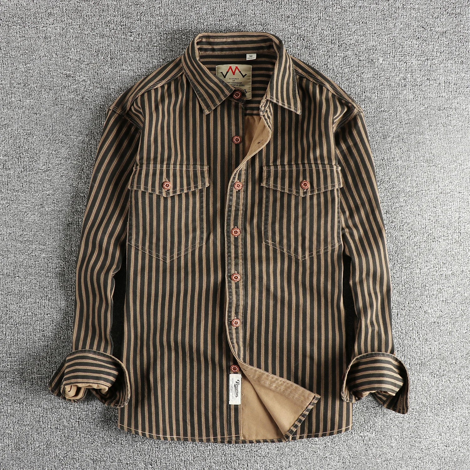Retro Stripe Long-Sleeve Lapel Shirt