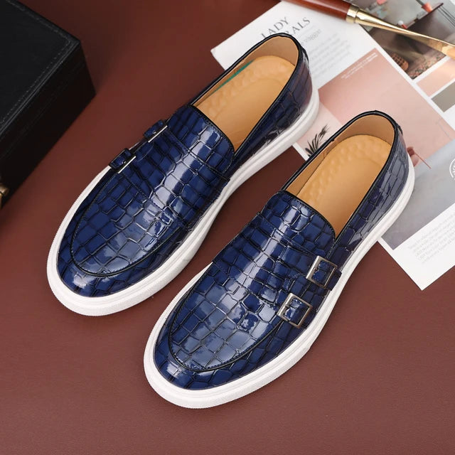 Crocodile Leather Double Buckle Monk Shoes