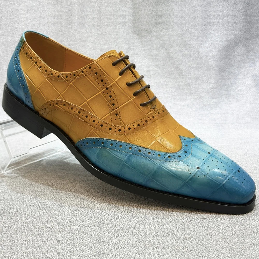 Men's Genuine Leather Wingtip Oxfords Shoes