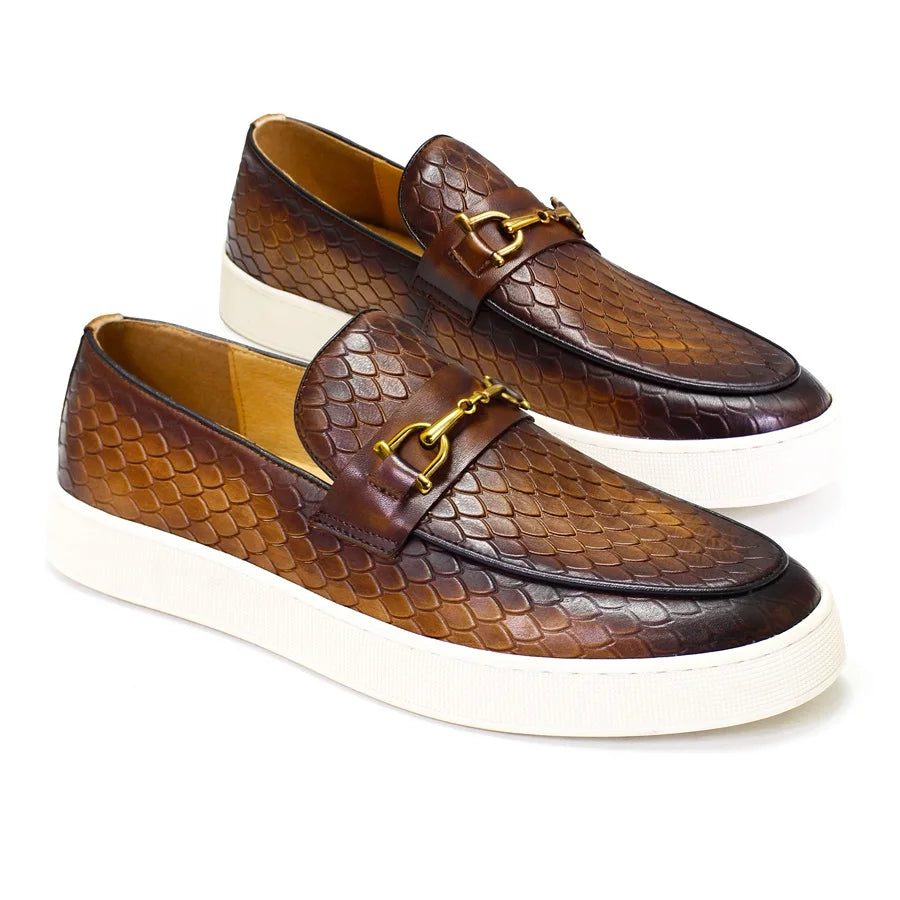 Snakeskin Metal Appliques Retro Loafers