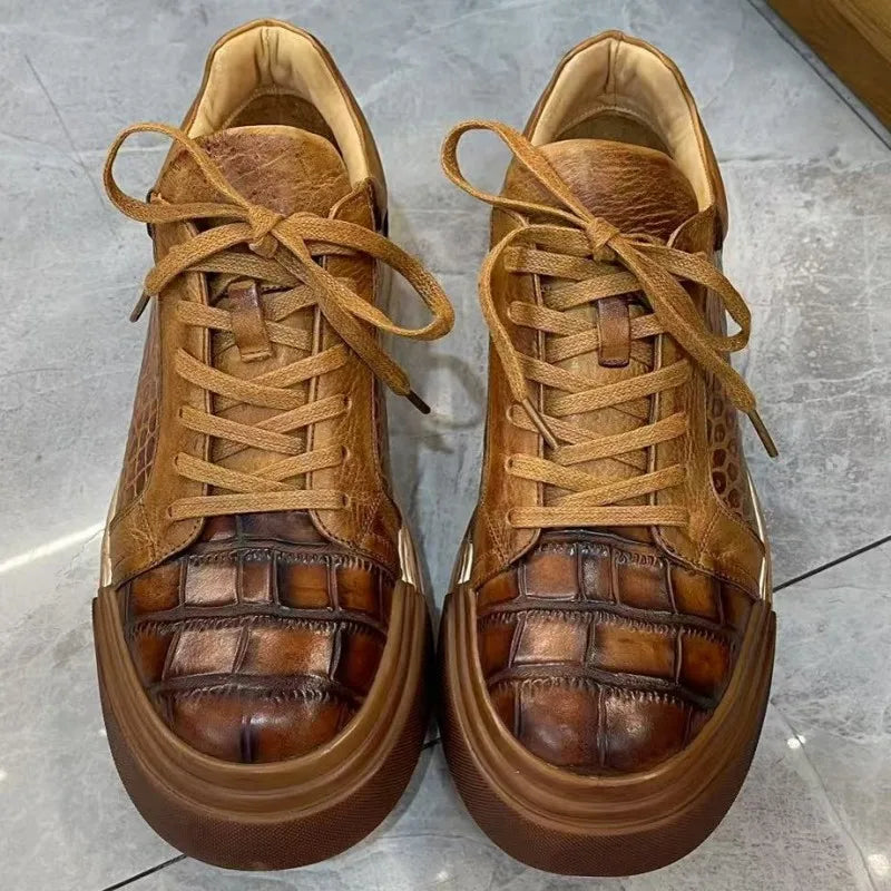 Luxury Croco Texture Lace-Up Sneakers