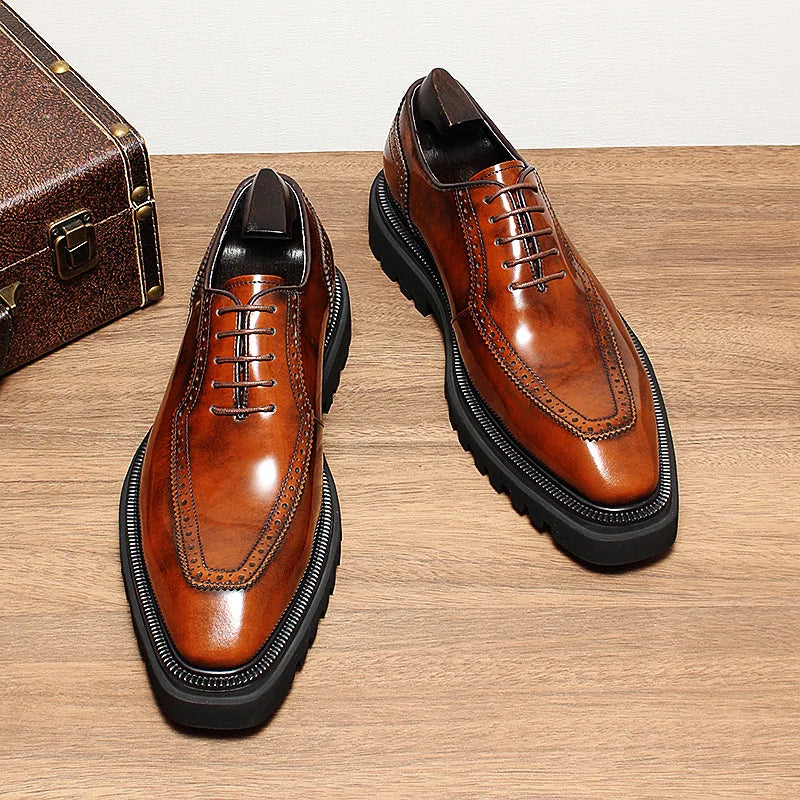 Height-Increase Leather Brogue Shoes