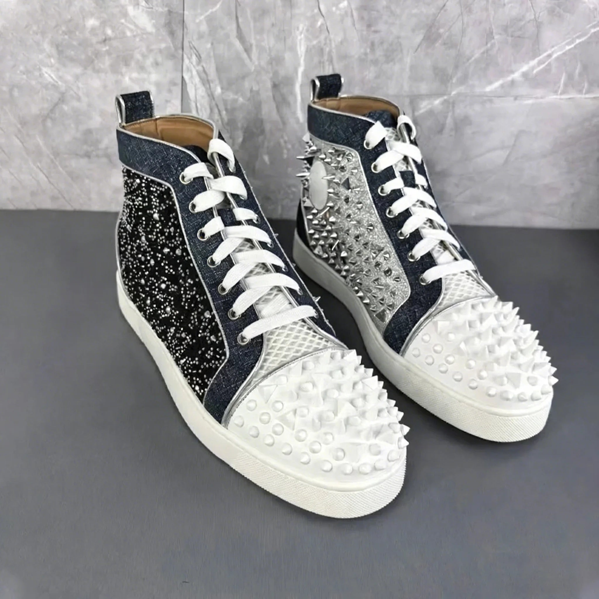 Rhinestone Rivet Spiked High-Top Sneakers