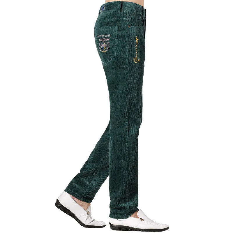 Letter Embroidered Solid Corduro Straight Jenas