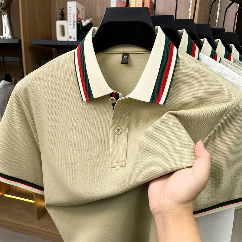 Stripes Color Blocked Lapel Polo Shirt