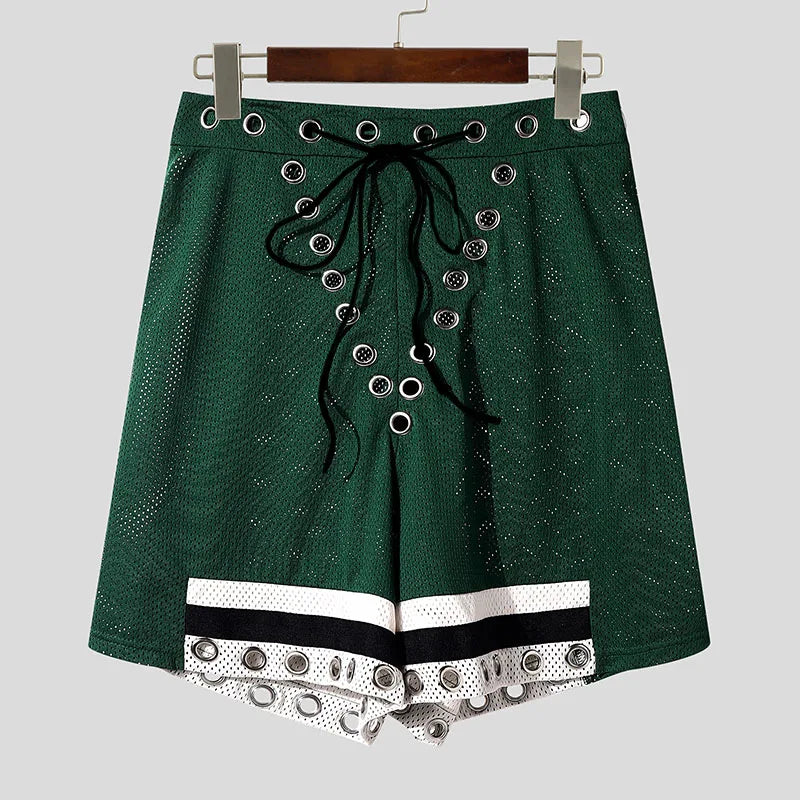 Hollow Button Polyester Loose Shorts