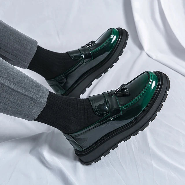 Fashion Thick Bottom Patent Leather Men's Loafers