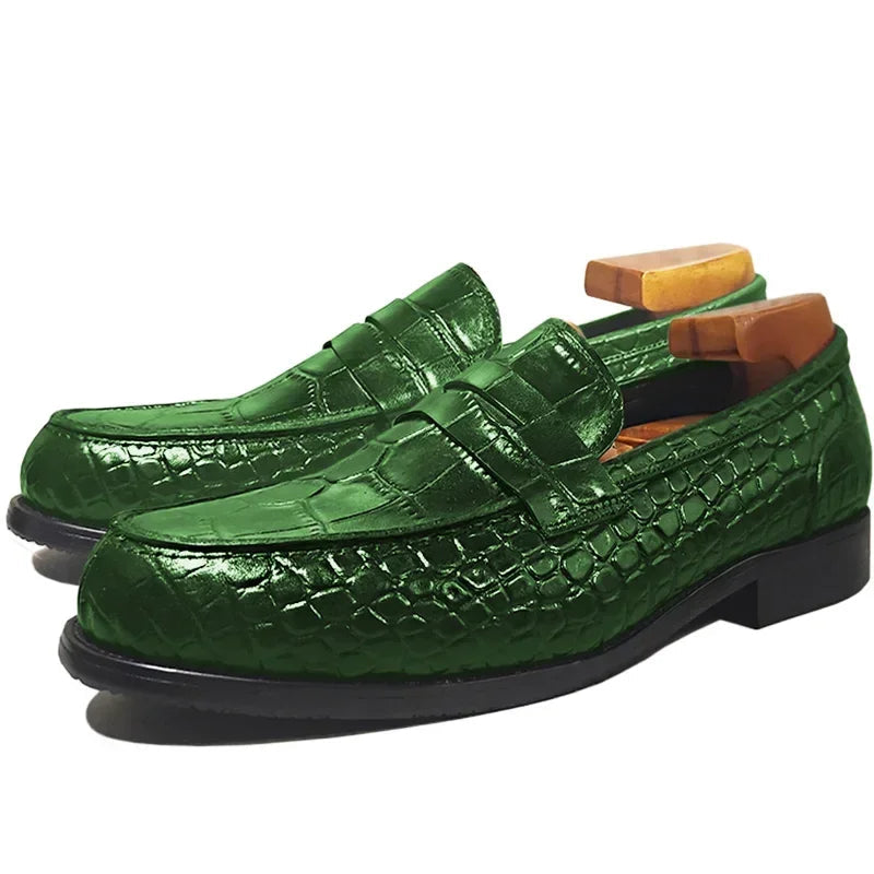 Shiny Slip-On Croc Pattern Loafers