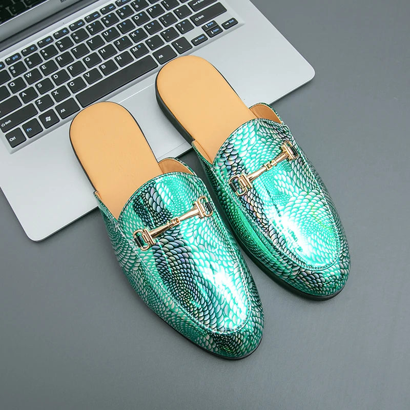 Holographic Snake Skin Pattern Mules Shoes