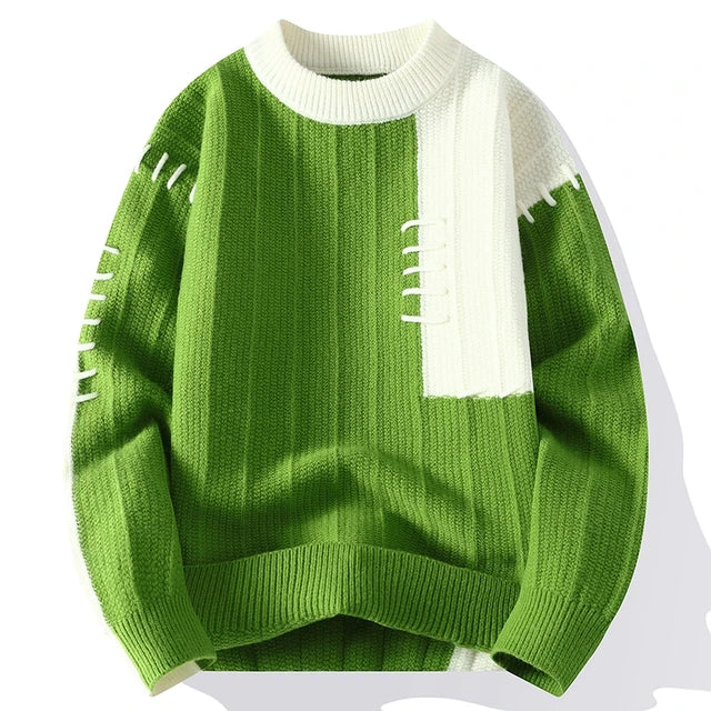 Solid Contrast Knitted Outside Stitched Sweater