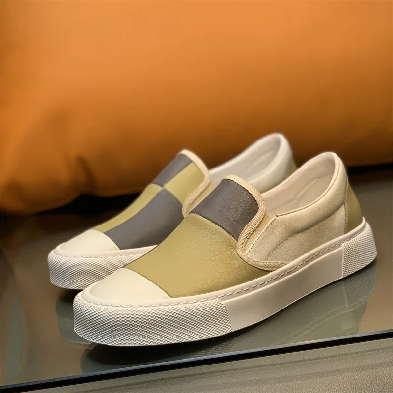 Patchwork Color Block Leather Loafers