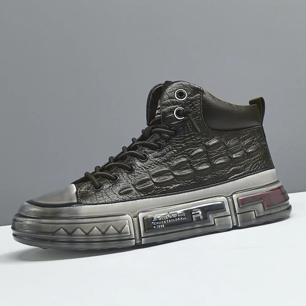 Leather Alligator Pattern Men's Sneakers