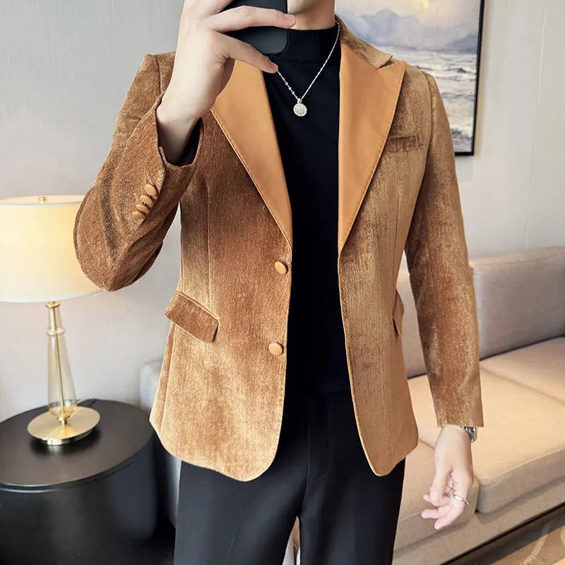 Splicing Leather Neck Men's Blazer