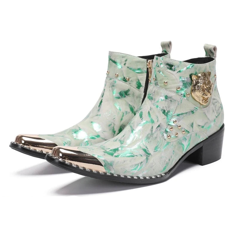 Tiger Head Studded Marble Boots