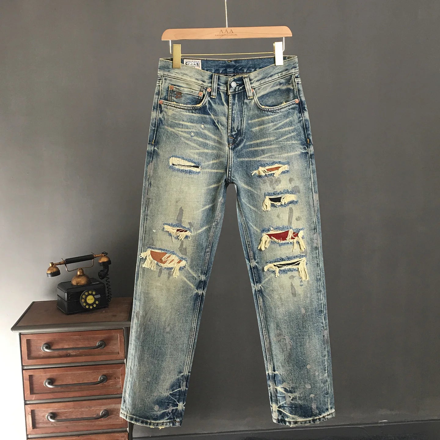 Heavyweight Ripped Loose Straight Jeans