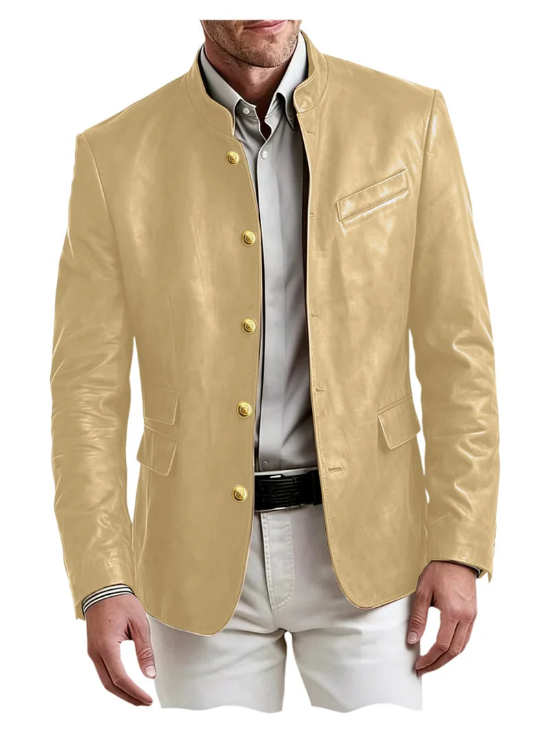 Golden Metal Buttons Leather Jacket