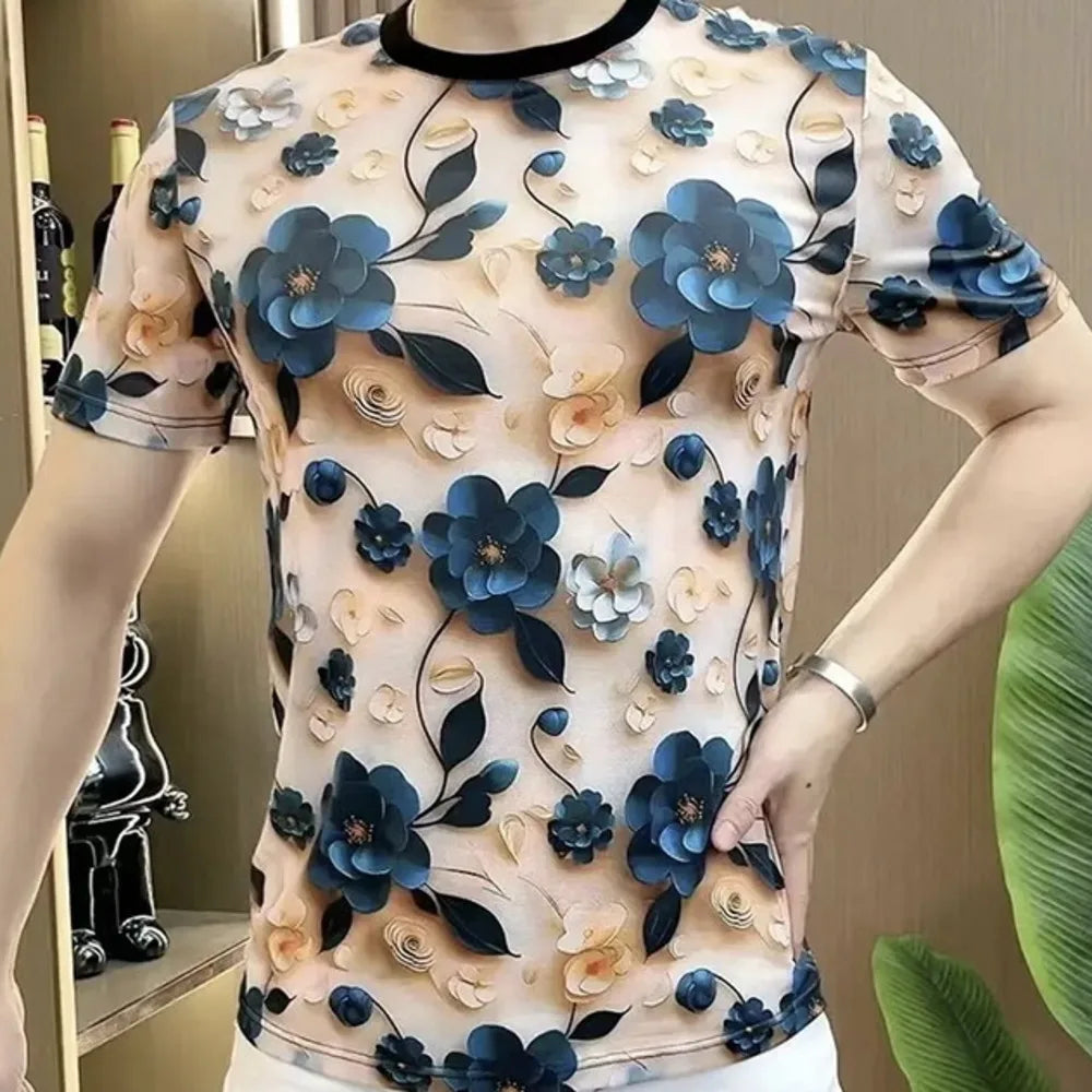 Blue Floral Short Sleeve T-Shirt