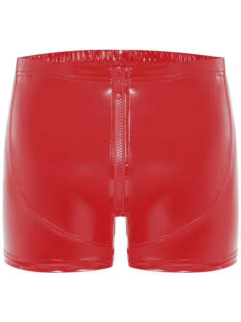 Shiny PU Leather Zipper Boxer