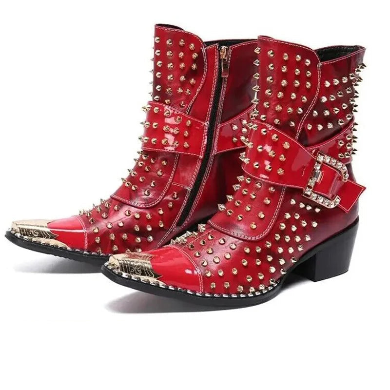 Luxury Baroque Rivet Belt Buckle Boots