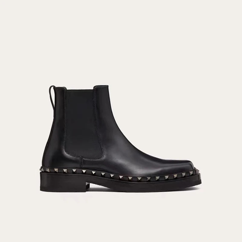 Black Rivet Ankle Square Toe Boots