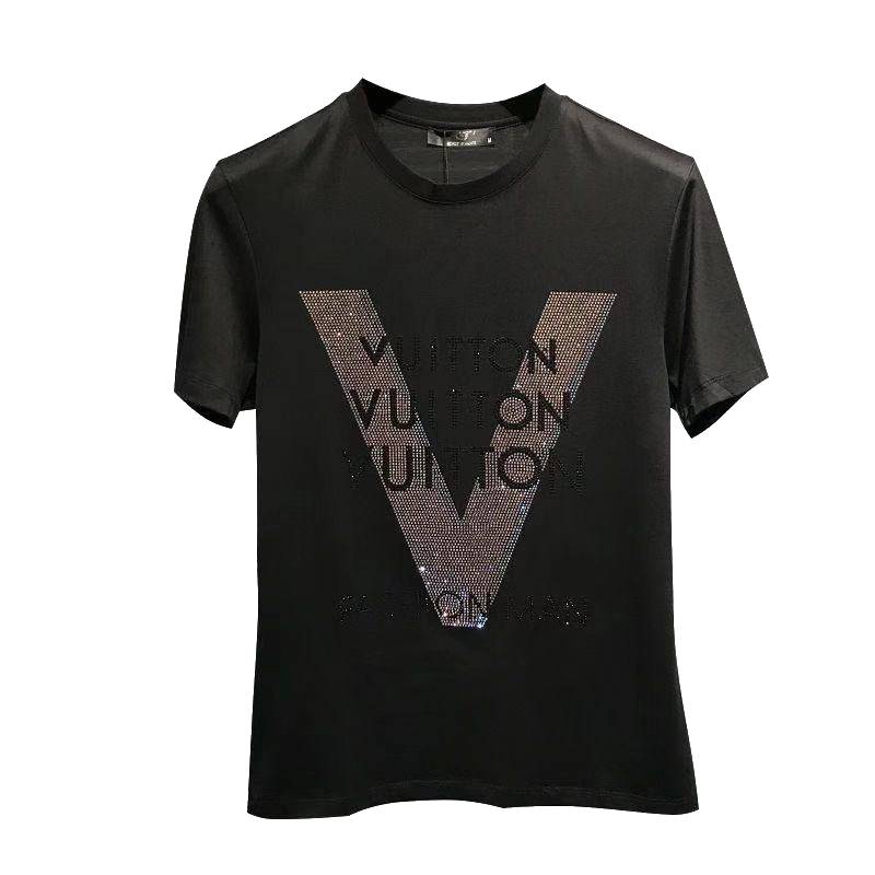 Rhinestones V Letter Mercerized T Shirt