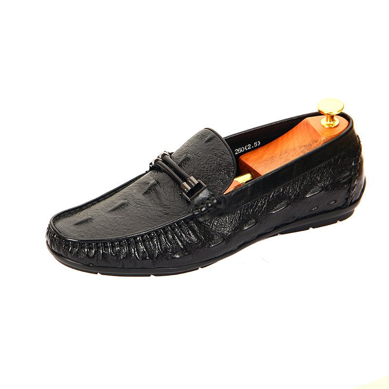 Black Geometric Pattern Slip-On Leather Shoes
