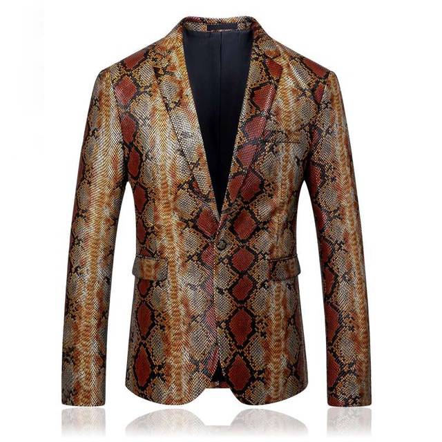 Casual Serpentine Printed Stage Costume Men Blazer