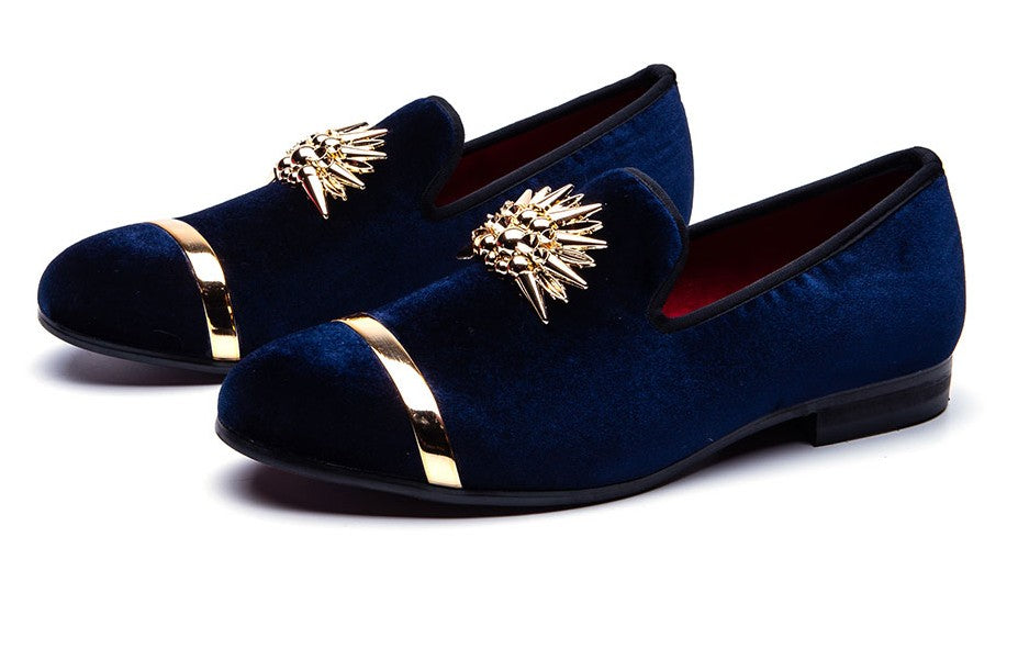 Gold Top and Metal Toe Velvet Design Men Loafers Shoes