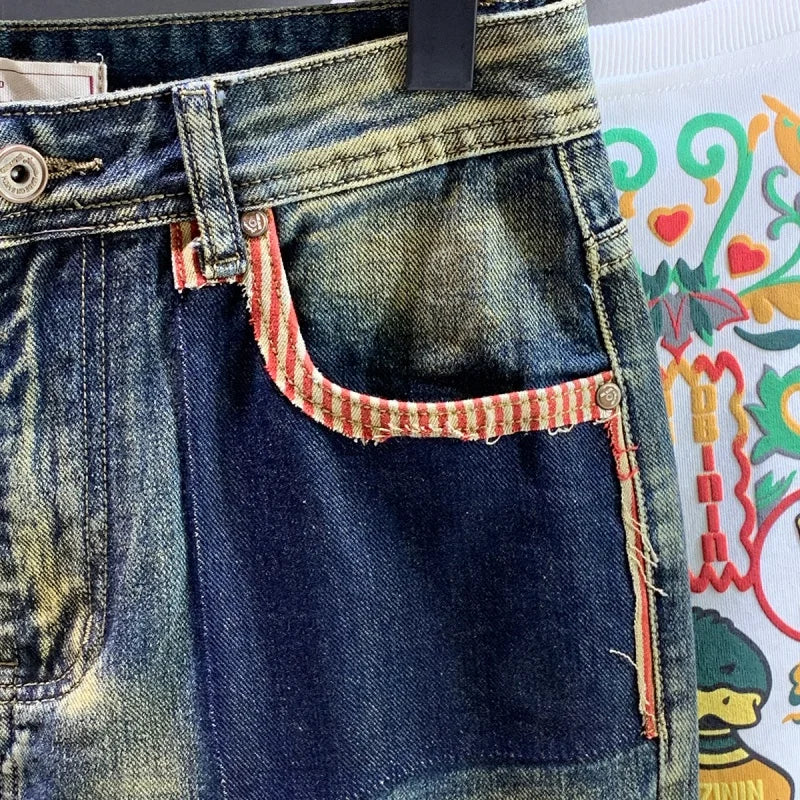 Retro Loose Stitching Design Baggy Jeans