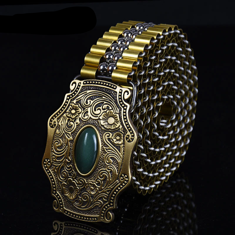 Copper Carved Buckle with Stainless Steel Men Belt