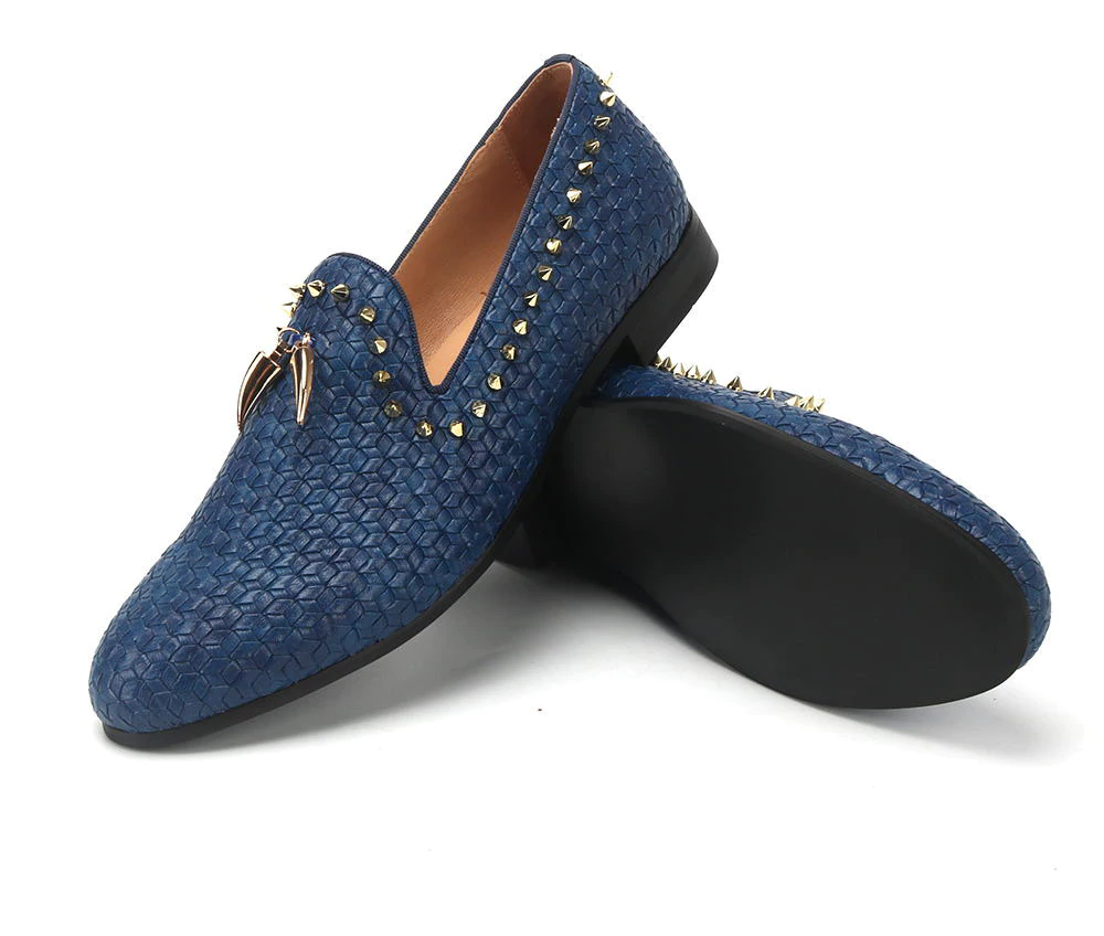 Braid Leather Casual with Gold Rivets Ornament Men Shoes