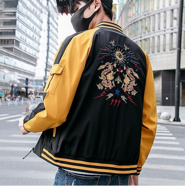 Chinese Dragon Embroidery Hip Hop Style Men Jacket - FanFreakz