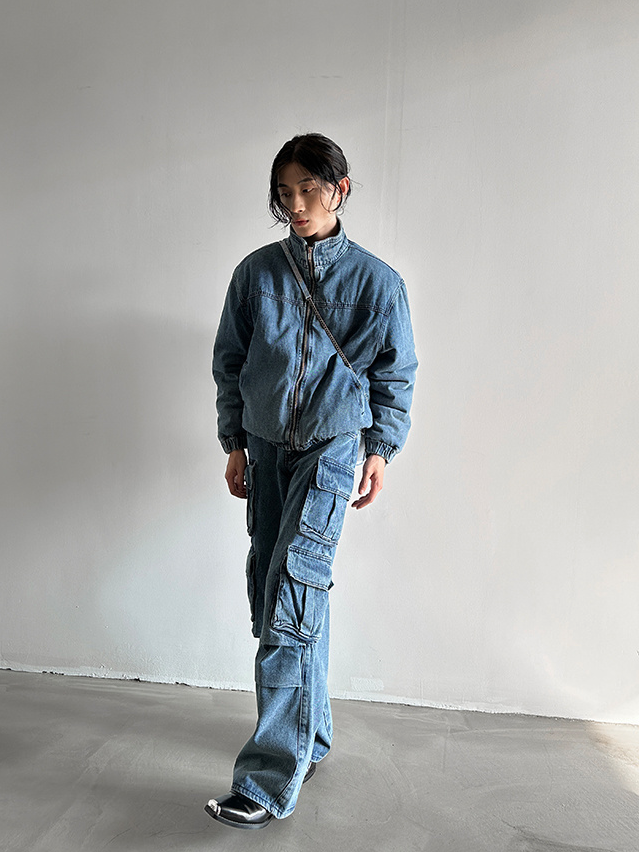 Denim Solid Loose Pants Set