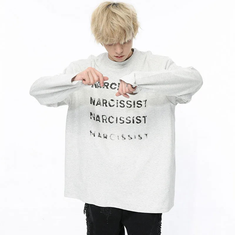 Vintage Letter Printed Contrast Round Collar T-Shirt