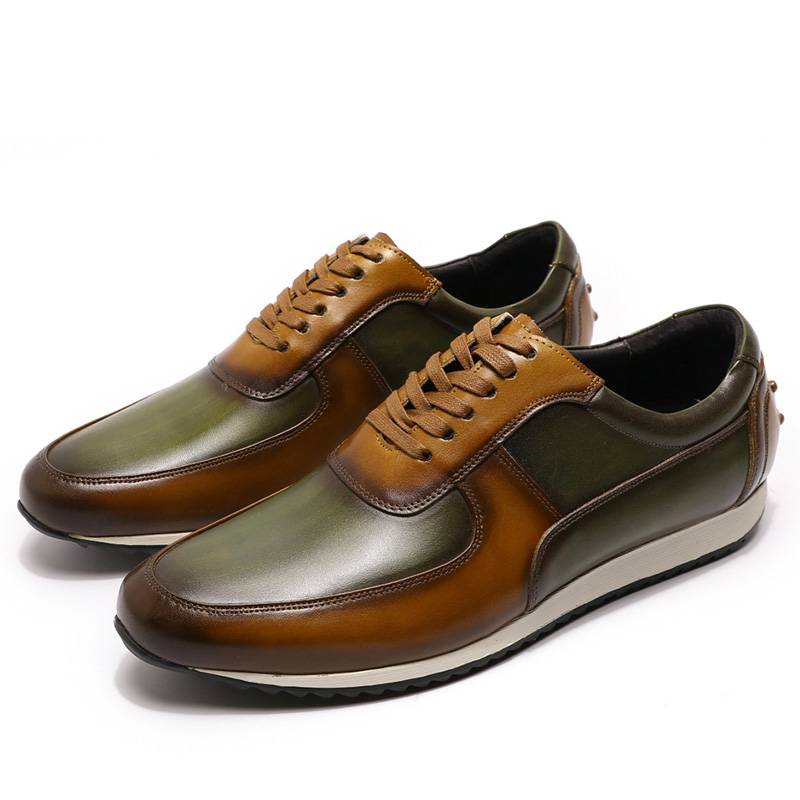 Genuine Leather Hand Painted Lace Up Men Sneaker