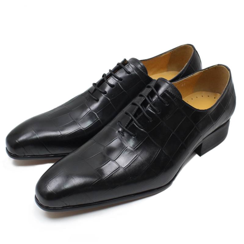 Genuine Leather Crocodile Skin Pattern Pointed Toe Classic Style Men Shoes