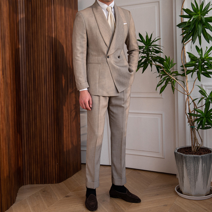 Solid Coffee Brown Color Double Breasted Suit